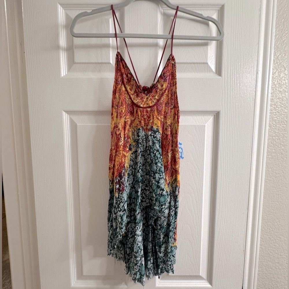 Free People Multicolor Floral & Paisley Spaghetti Strap Tank